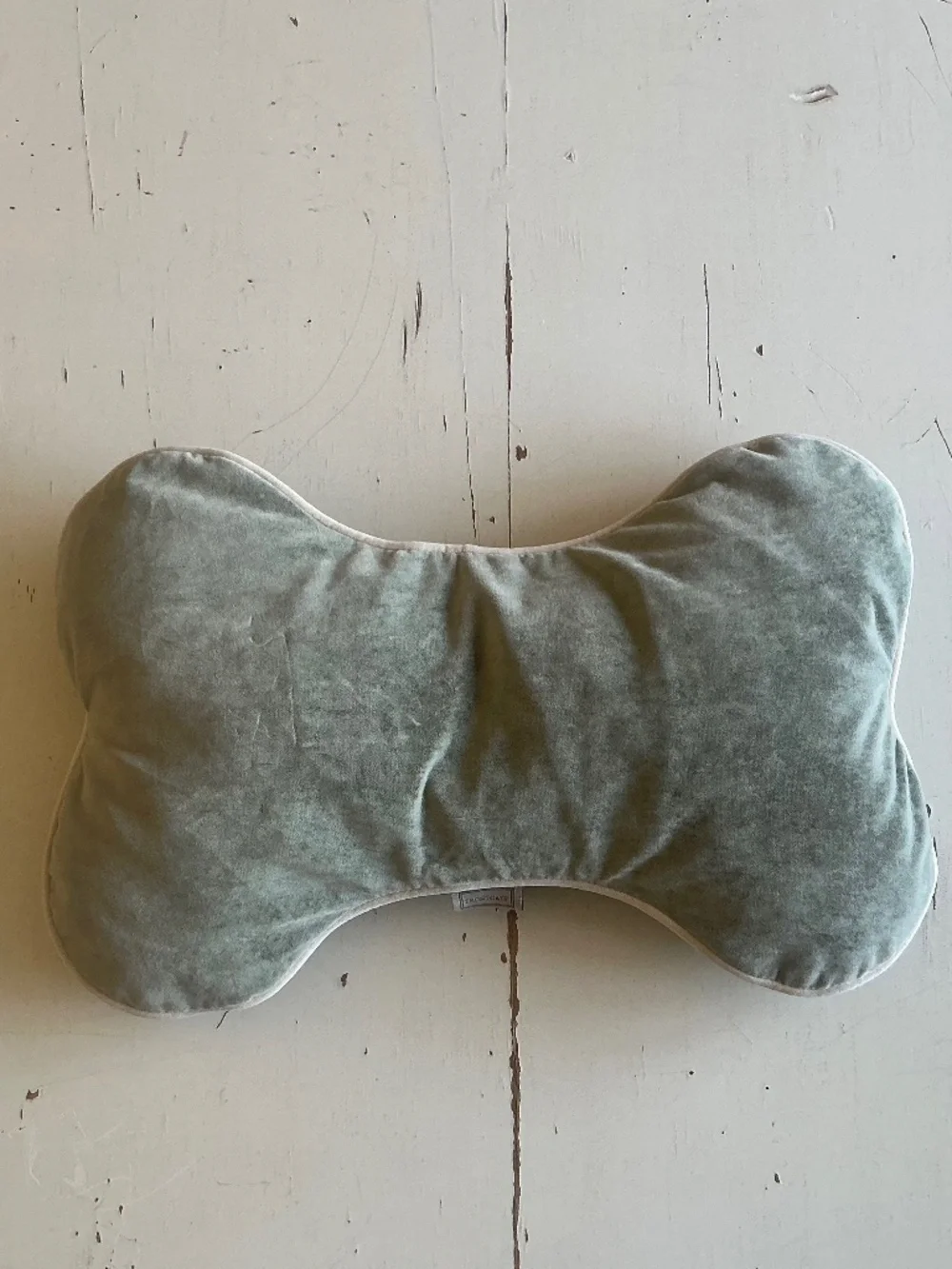Frontgate Sage Green Velour Bone Shape Dog Pillow 18” x 12”